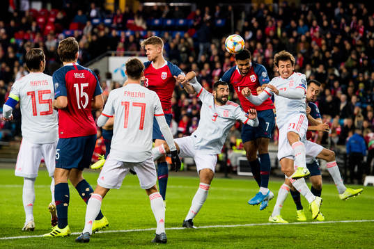 Kristoffer Ajer of Norway, Raul Albiol of Spain, Joshua