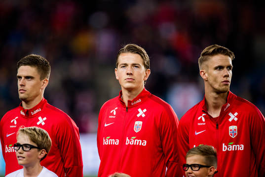 Markus Henriksen, Sander Berge and Kristoffer Ajer of Norway
