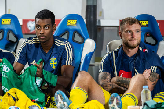 Substitute Alexander Isak and John Guidetti of Sweden