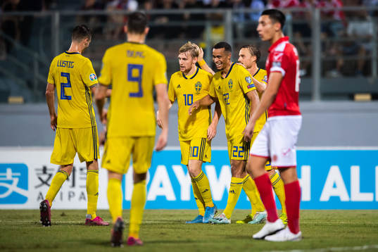 Mikael Lustig, Emil Forsberg, Robin Quaison and Pierre