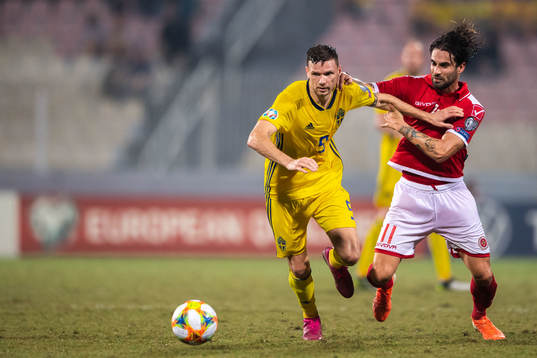 Marcus Berg of Sweden and Rowen Muscat of Malt