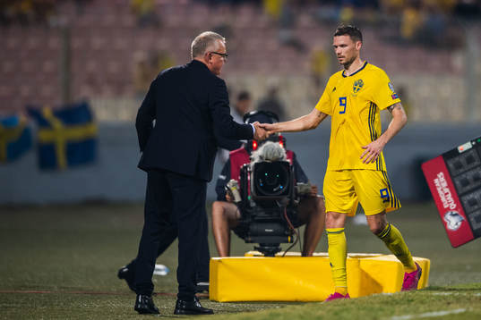 Marcus Berg and Janne Andersson, head coach of Sweden
