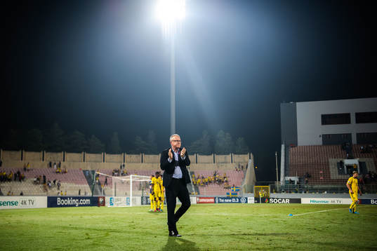 Janne Andersson, head coach of Sweden celebrates