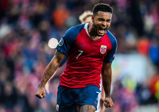 Joshua King of Norway celebrates