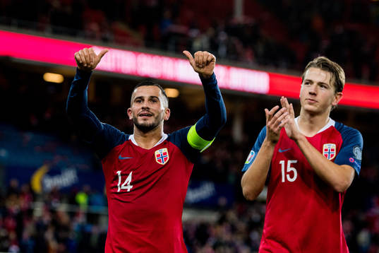 Omar Elabdellaoui and Sander Berge of Norway