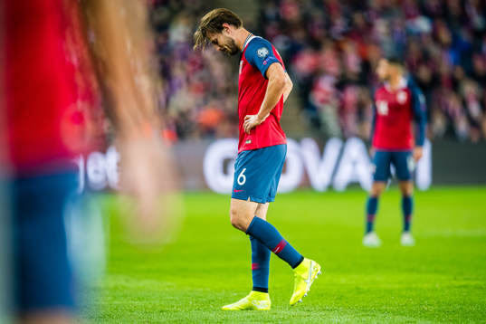 Håvard Nordtveit of Norway walks off with an injury