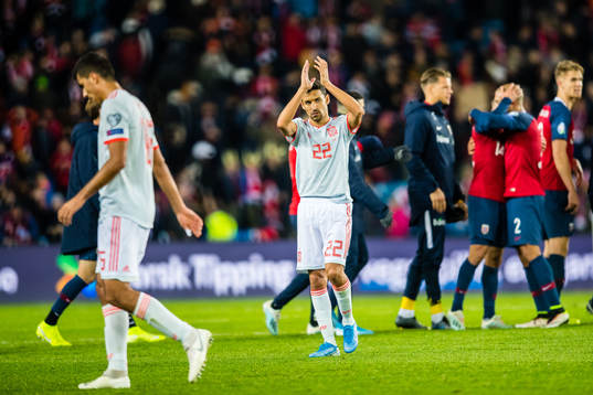 Jesus Navas of Spain looks dejected