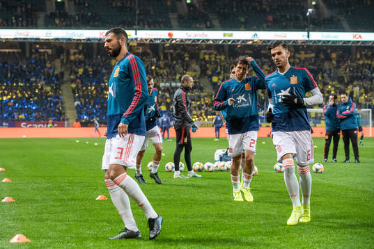 Raul Albiol, Dani Carvajal and Dani Ceballos of Spain