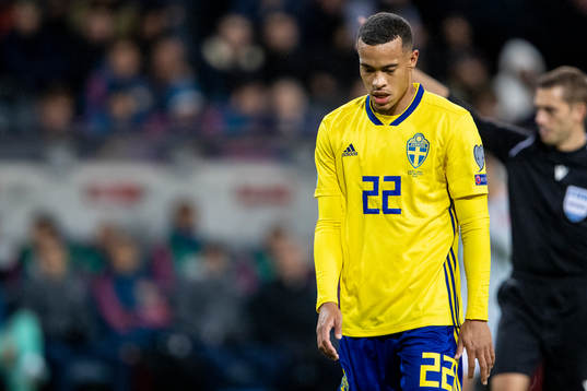 Robin Quaison of Sweden looks dejected