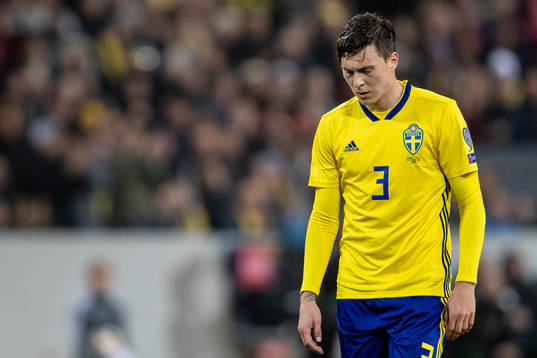 Victor Nilsson Lindelöf of Sweden looks dejected