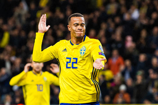 Robin Quaison of Sweden looks dejected