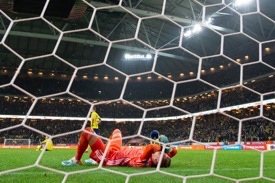 Goalkeeper Robin Olsen of Sweden looks dejected