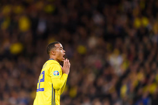 Robin Quaison of Sweden looks dejected