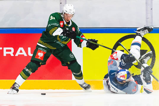 Albert Johansson of Färjestad and Trevor Parkes of Red