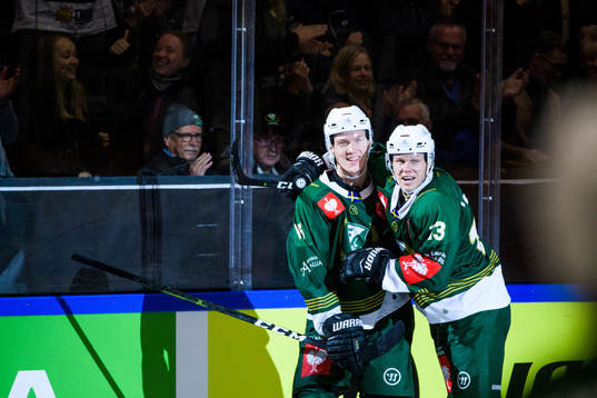 Gustav Rydahl and Daniel Viksten of Färjestad celebrates
