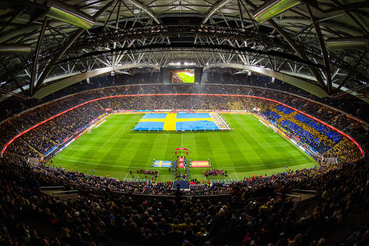 Players of Sweden and of Spain enter Friends Arena