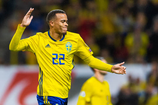Robin Quaison of Sweden looks dejected