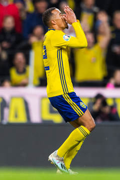 Robin Quaison of Sweden looks dejected
