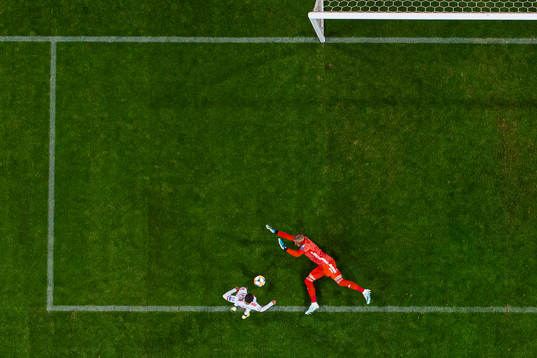 Thiago Alcantara of Spain misses a goal chance