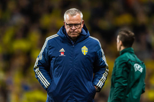 Janne Andersson, head coach of Sweden looks dejected