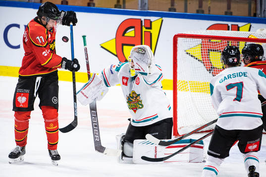 Petter Emanuelsson of Luleå and goalkeeper Shane Owen of