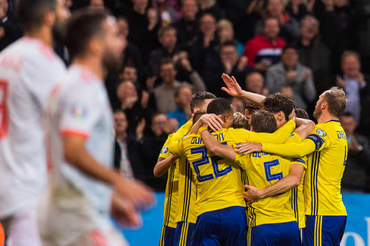 Marcus Berg of Sweden celebrates with team mates