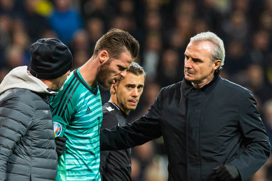 Goalkeeper David de Gea of Spain leaves the pitxh