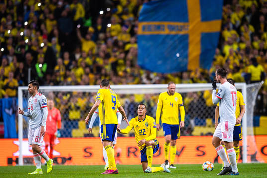 Robin Quaison of Sweden looks dejected