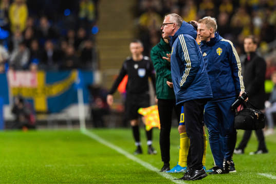 Janne Andersson, head coach of Sweden reacts