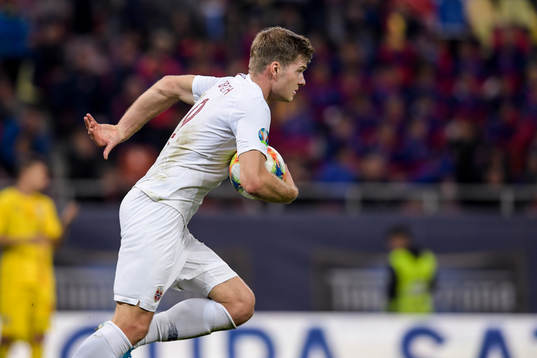 Alexander Sørloth of Norway celebrates
