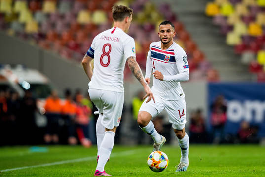 Stefan Johansen and Omar Elabdellaoui of Norway