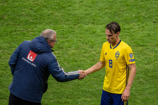 Janne Andersson, head coach of Sweden and Albin Ekdal of