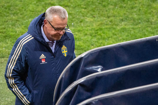 Janne Andersson, head coach of Sweden looks dejected