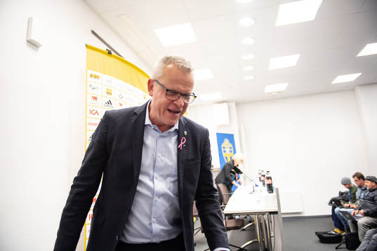 Janne Andersson, head coach of Sweden at the press