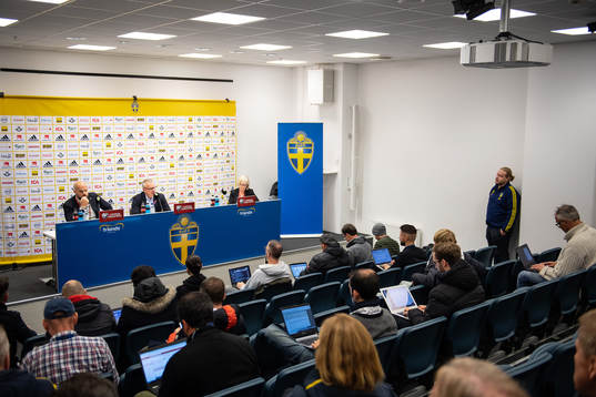 Janne Andersson, head coach of Sweden at the press