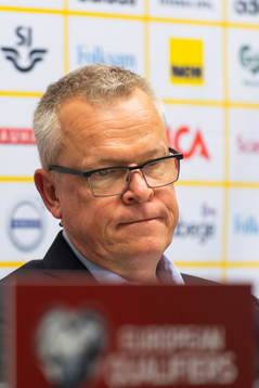 Janne Andersson, head coach of Sweden at the press