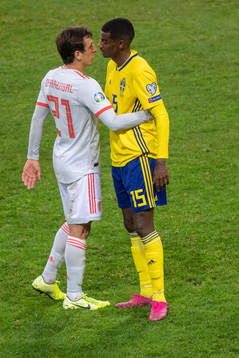 Mikel Oyarzabal of Spain and Alexander Isak of Sweden