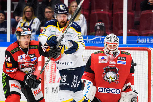 Malmö Redhawks Jesper Jensen Aabo, målvakt Lars Volden