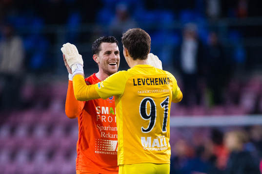 AFC Eskilstunas Jesper Björkman och målvakt Ihor