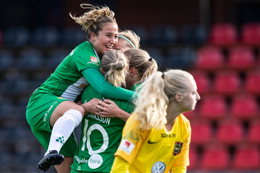 Hammarbys Felicia Saving och Emma Jansson jublar