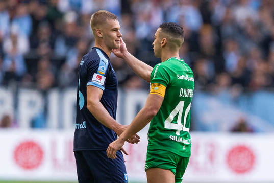 Malmö FFs Felix Beijmo och Hammarbys Nikola Djurdjic