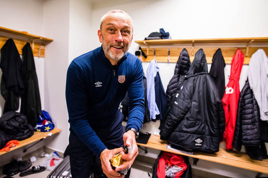 Lars Bohinen, head coach of Aalesund,celebrates promotion