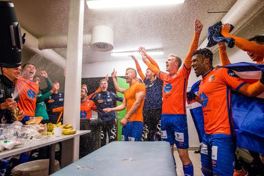 Players of Aalesund celebrates promotion to the Eliteserien