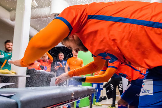 Oddbjørn Lie of Aalesund celebrates promotion to the