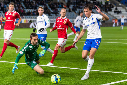 Kalmars målvakt Lucas Hägg-Johansson och Henrik Löfkvist