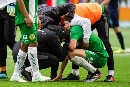 Hammarbys spelare jublar med Richard Magyar