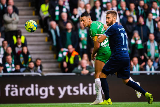 Hammarbys Nikola Djurdjic och Malmö FFs Rasmus Bengtsson