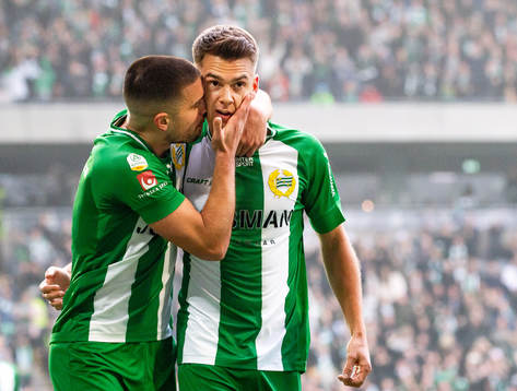 Hammarbys Alexander Kacaniklic jublar med Vladimir Rodic