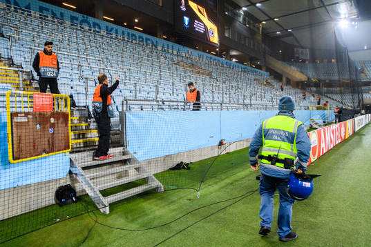 Safety net in front of the stands for Malmö FF supporters