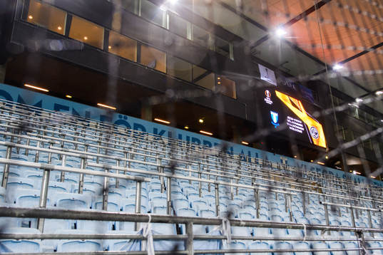 Safety net in front of the stands for Malmö FF supporters